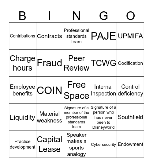 NFP Bingo Card