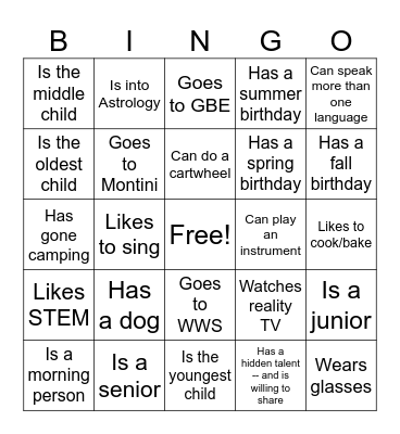 Find someone who... Bingo Card