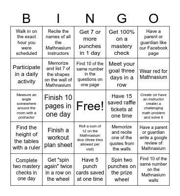 Mathnasium Summer Bingo! Bingo Card