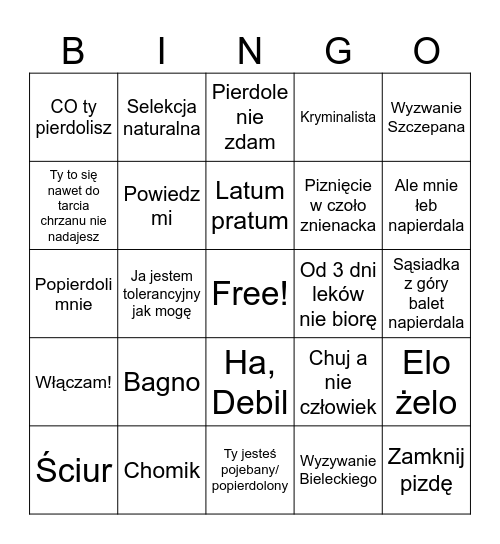 Bingo z wujem Bingo Card
