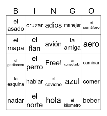 Lotería Español Bingo Card