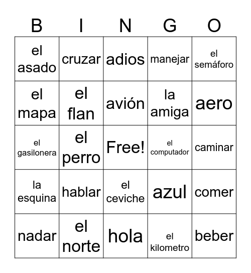 Lotería Español Bingo Card
