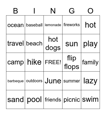 SUMMER TIME!! Bingo Card