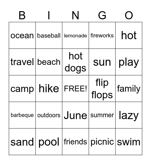 SUMMER TIME!! Bingo Card