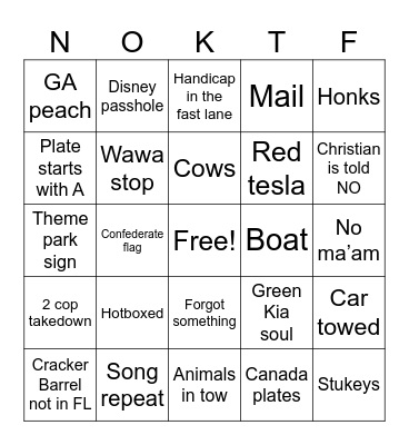 Coaster Road Trip Bingo Card