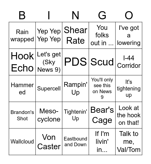 David Payne News 9 Bingo Card
