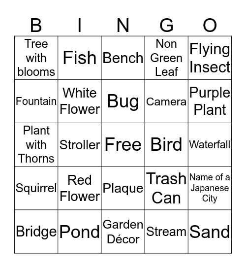 Japanese Friendship Garden Bingo Card