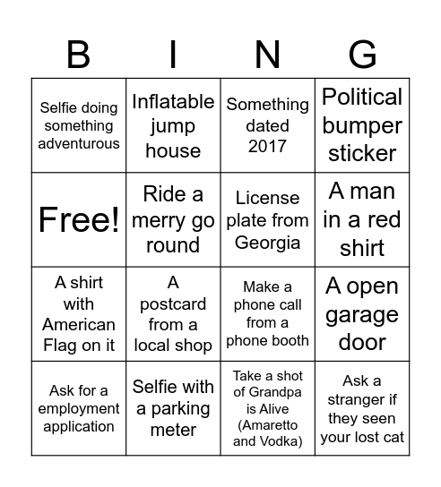 Girls Weekend Away Bingo Card