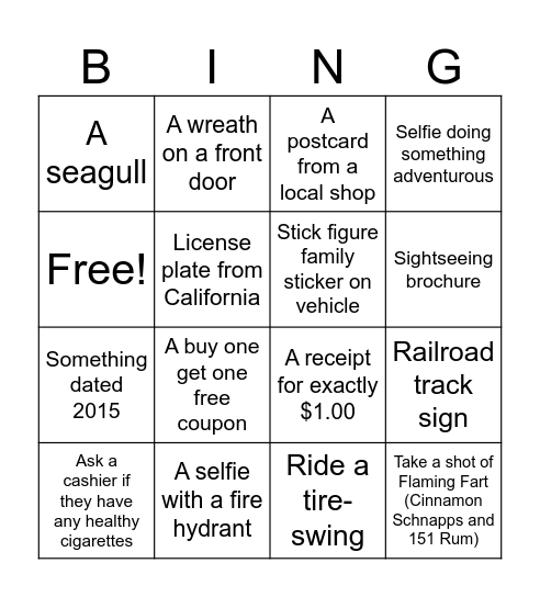 Girls Weekend Away Bingo Card