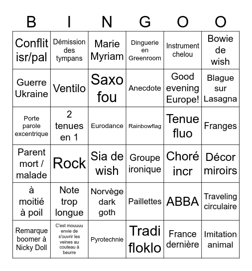 Eurovision 2024 Bingo Card