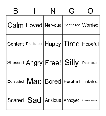 Feelings Bingo Card