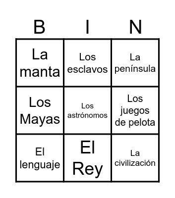 Maya Bingo Card