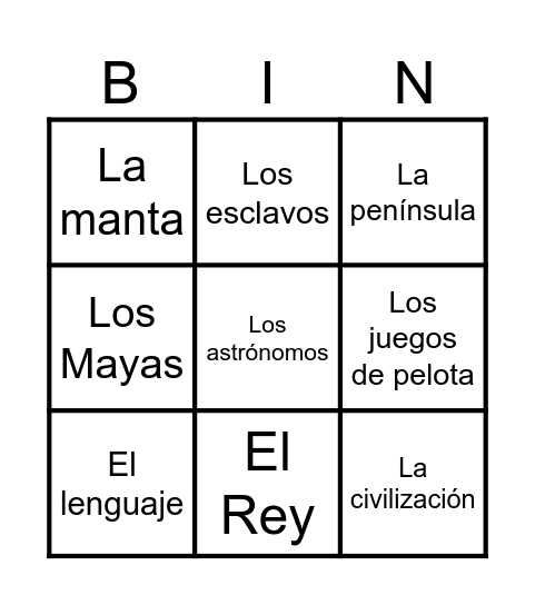 Maya Bingo Card