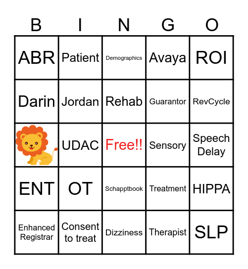PCH Rehab Bingo Card