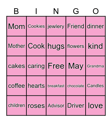 Mothers Day Bingo Card