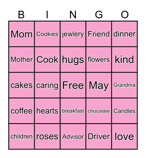 Mothers Day Bingo Card