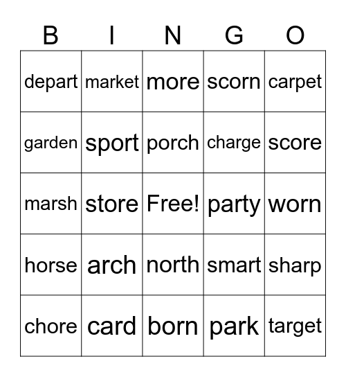 ar, or, and ore Bingo Card