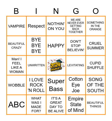 Project Grad Music Bingo Card
