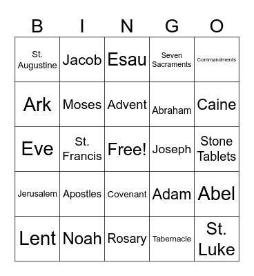 Faith Formation Bingo! Bingo Card