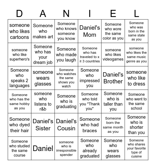 Graduation Bingo Card