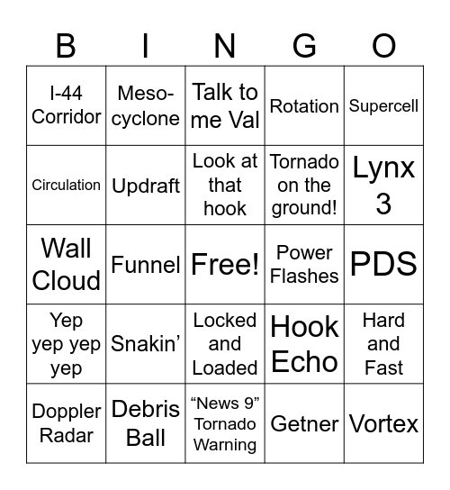 Tornado Bingo Card