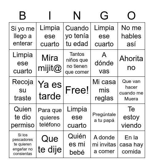 frases de mama Bingo Card