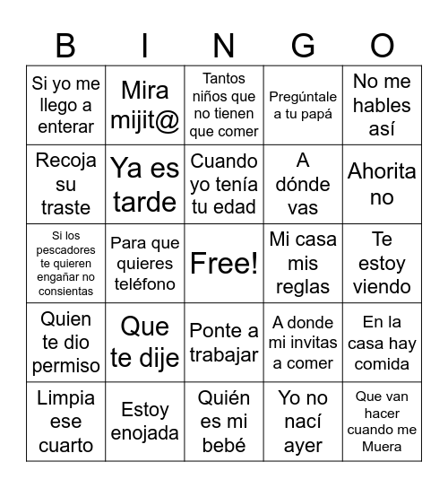 frases de mama Bingo Card