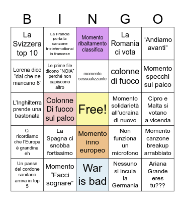 Bingo Eurovision 2024 Bingo Card