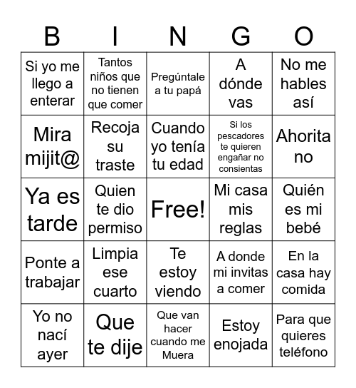 frases de mama Bingo Card