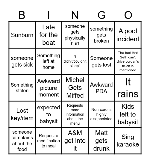 Crazy Cruise Adventure Bingo Card