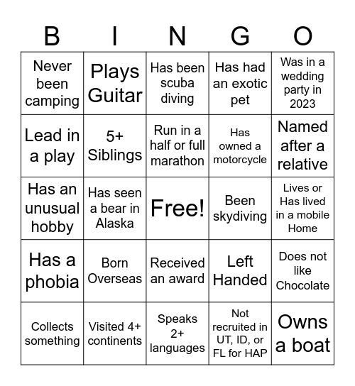 HAP BINGO Card