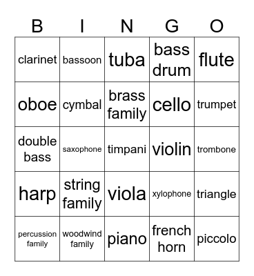 instruments of the orchestra Bingo Card