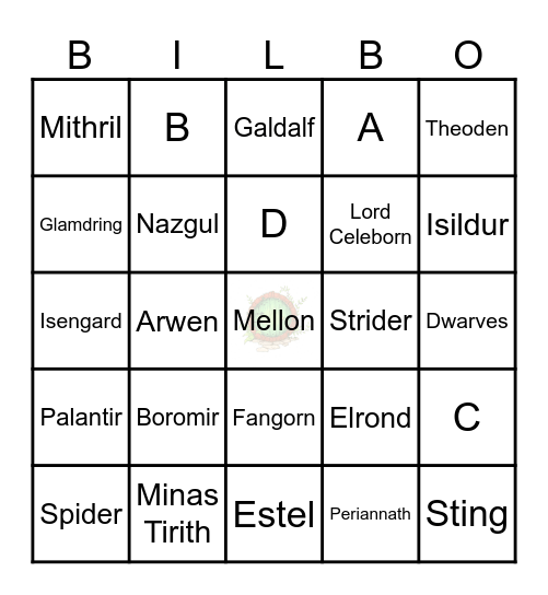 Baggins Bingo Card