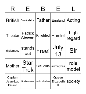 Patrick Stewart Bingo Card