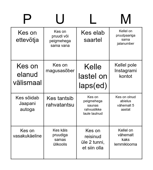 Otsi külaliste seast keegi Bingo Card