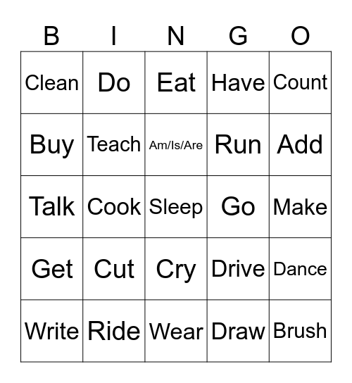 Verbs Bingo Card