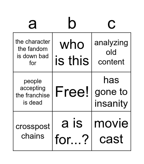 dead fandom bingo Card