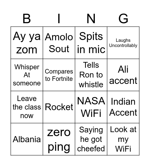 Ali bingo Card