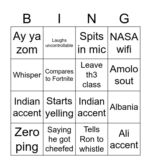 Untitled Bingo Card