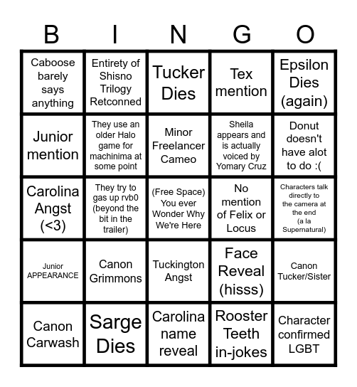 RVB 19 BINGO Card