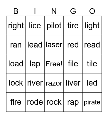 L/R pronunciation Bingo Card