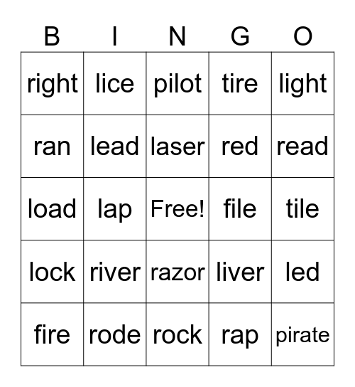 L/R pronunciation Bingo Card