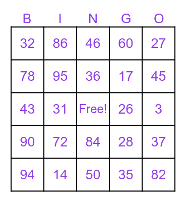 Number Shrooms Bingo Card