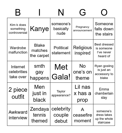 kc’s met gala bingo Card
