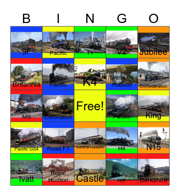 Colorful Steam Locomotives through the years Bingo Card