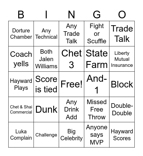 2024 TNT THUNDER BINGO Card