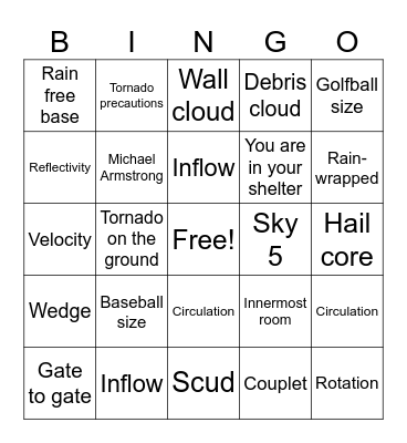 Weather bingo Card