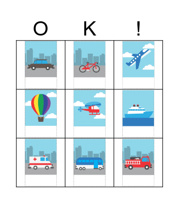 Transportation Bingo Card