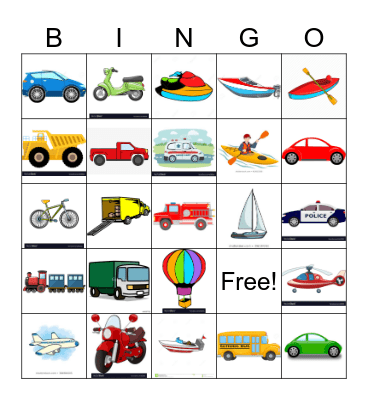 Transportation Bingo Card