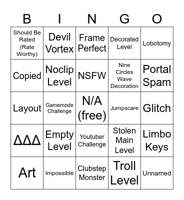 Recent Tab Bingo (Geometry Dash) Bingo Card